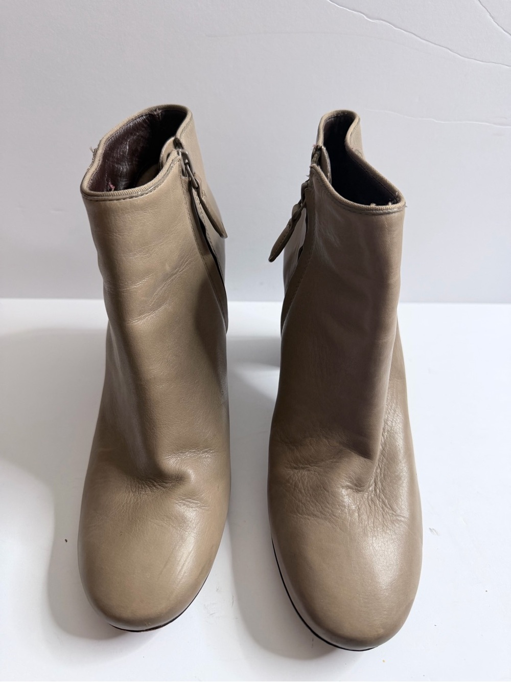 Tory Burch Taupe Leather Ankle Booties with Side Zip